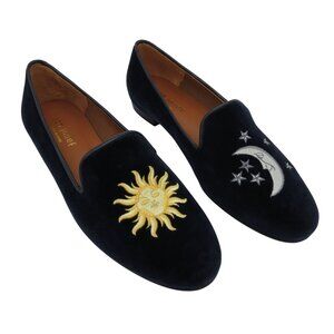 JON JOSEF Women's Navy Velvet Gatsby Sun & Moon Loafer Flats Size 8.5
